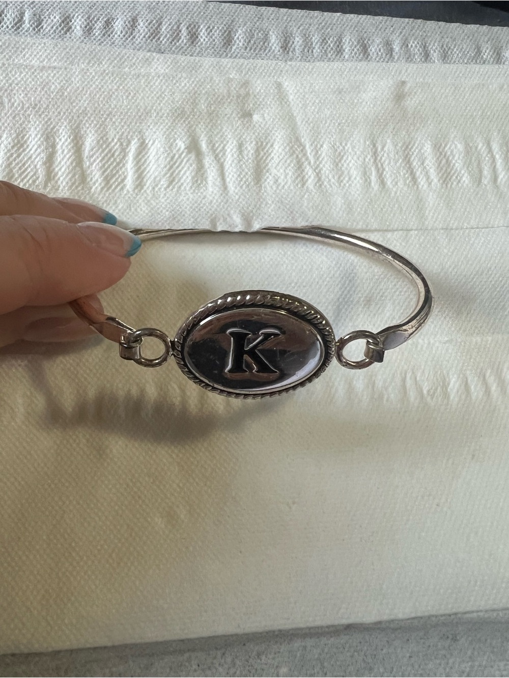 Initial 'K' Silver-Tone Bangle Bracelet